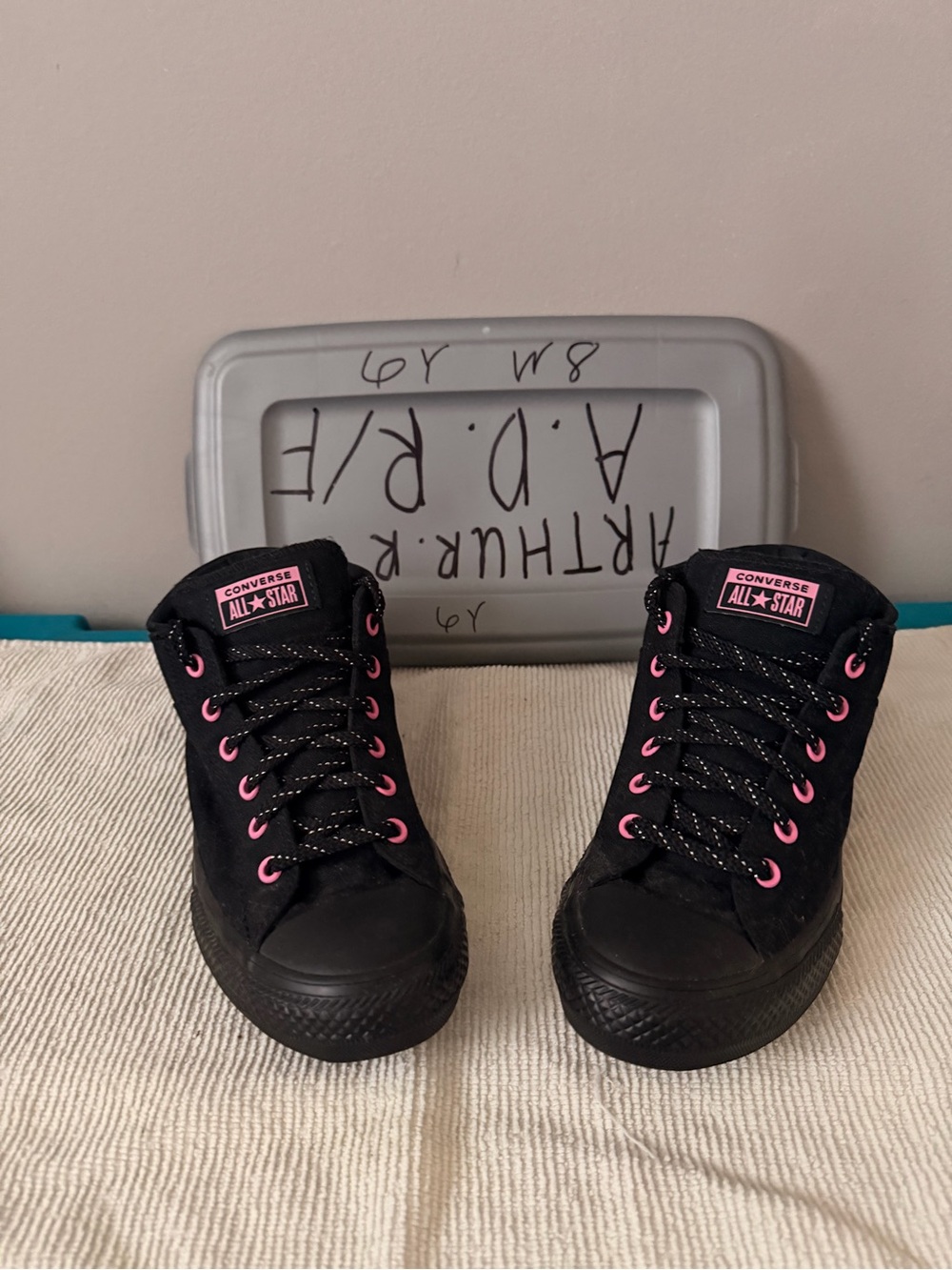 Converse All Star Kids Black Sneakers with Pink Eyelets